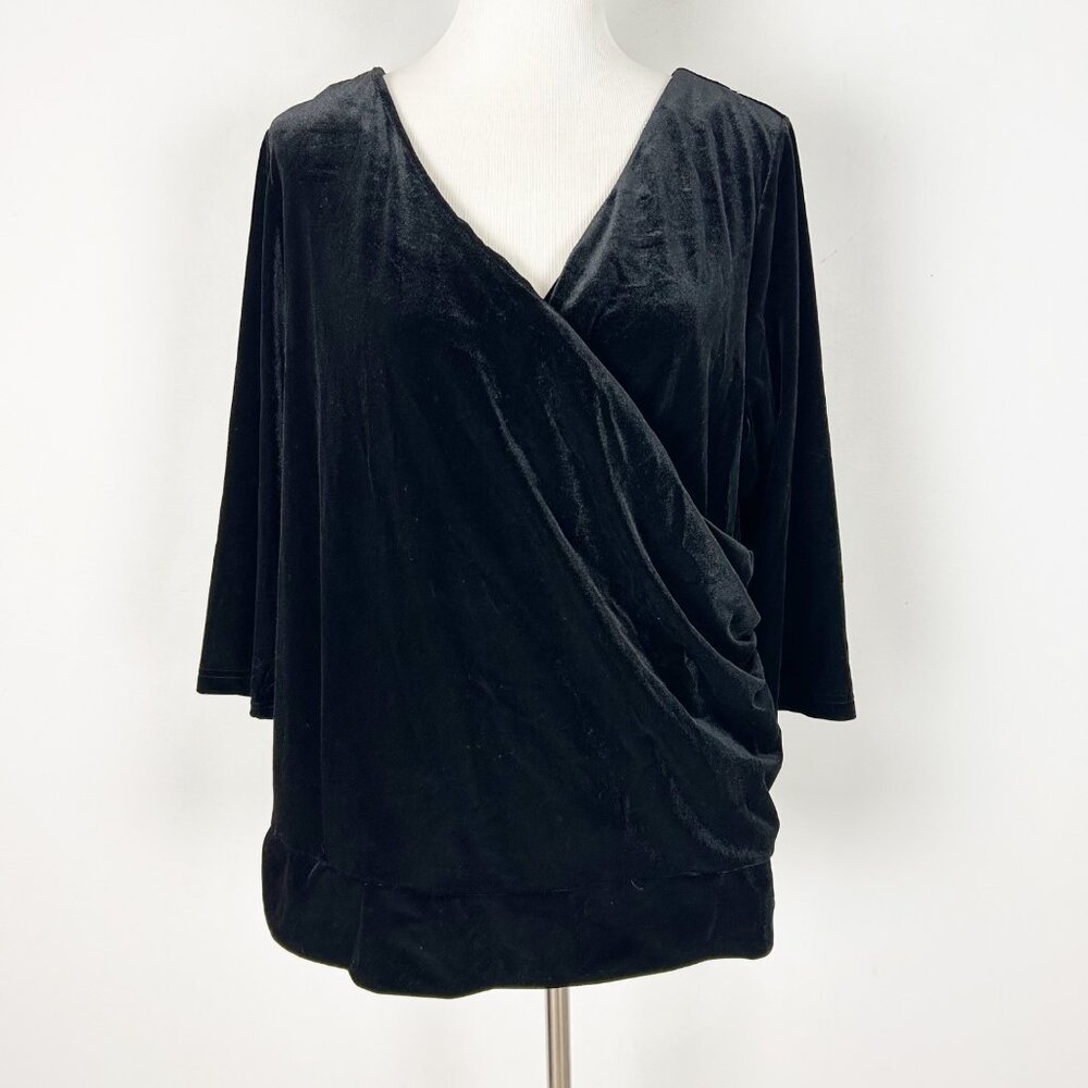 Y2K Lane Bryant Black Velvet Faux Wrap Top Boho Party Size 18/20 Women's
